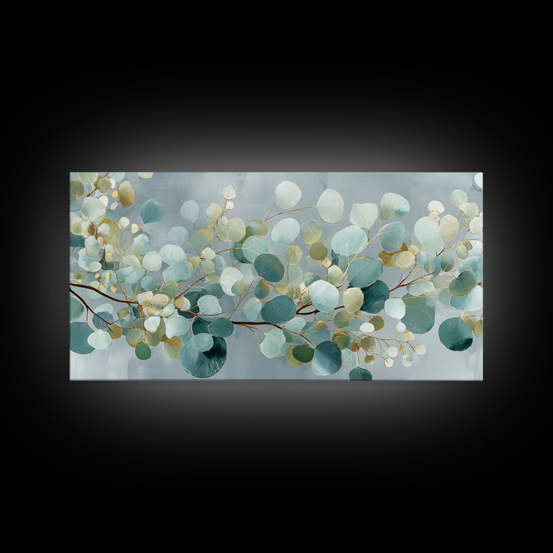 Botanical Eucalyptus Branch Framed Canvas Print, Medical Office Art, Digital Wall Art, Office Decor, Watercolor Art, Calm, MOA-2x1-23
