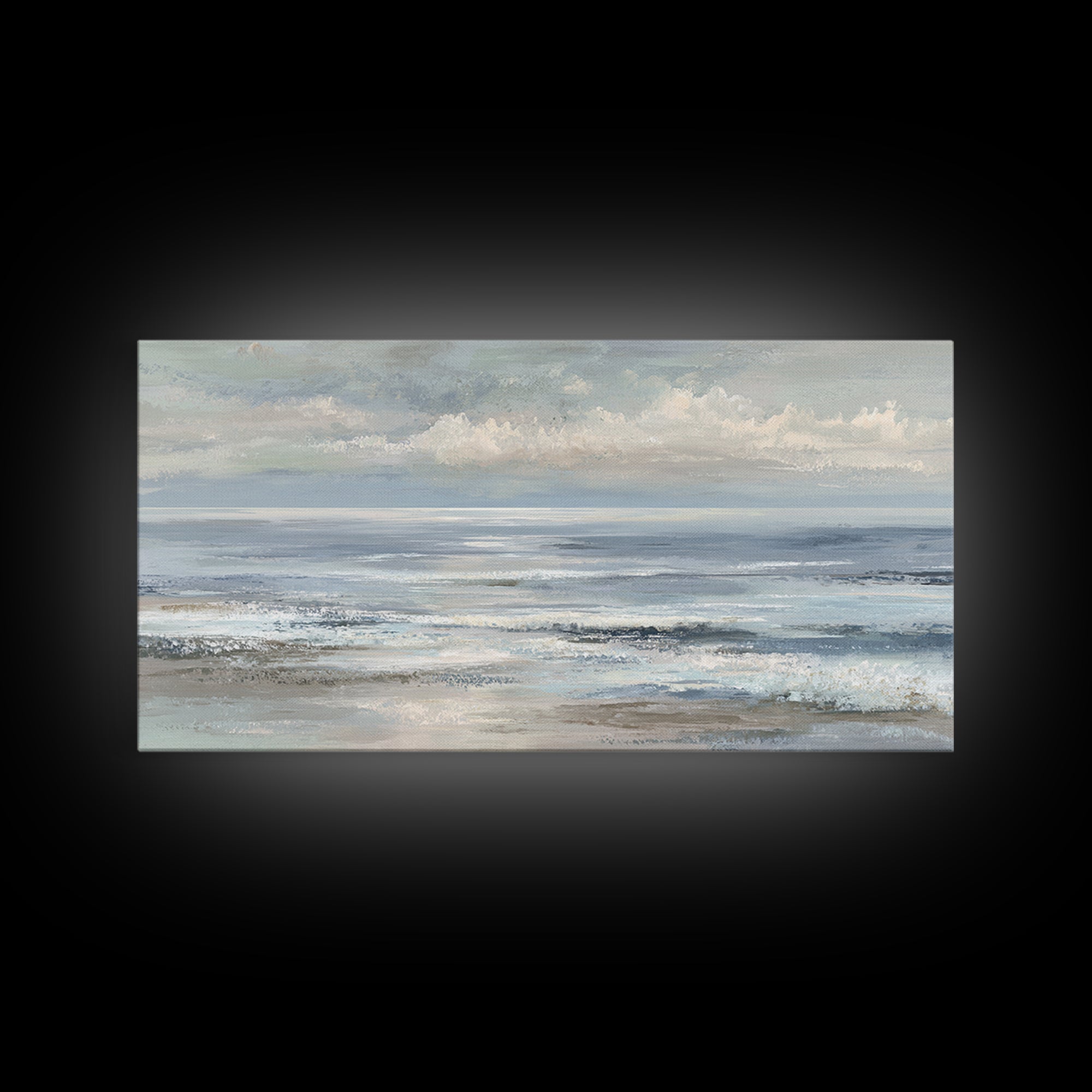 Peaceful Ocean Horizon Framed Canvas Print, Medical Office Art, Office Decor, Oil Painting, Calm, Teal Wall Art, MOA-2x1-24