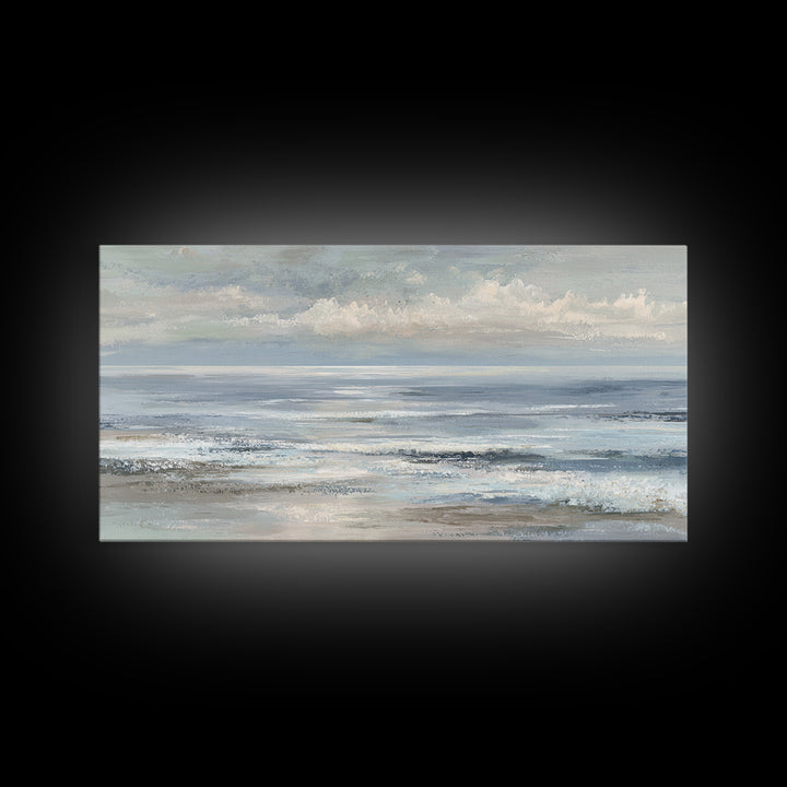Peaceful Ocean Horizon Framed Canvas Print, Medical Office Art, Office Decor, Oil Painting, Calm, Teal Wall Art, MOA-2x1-24