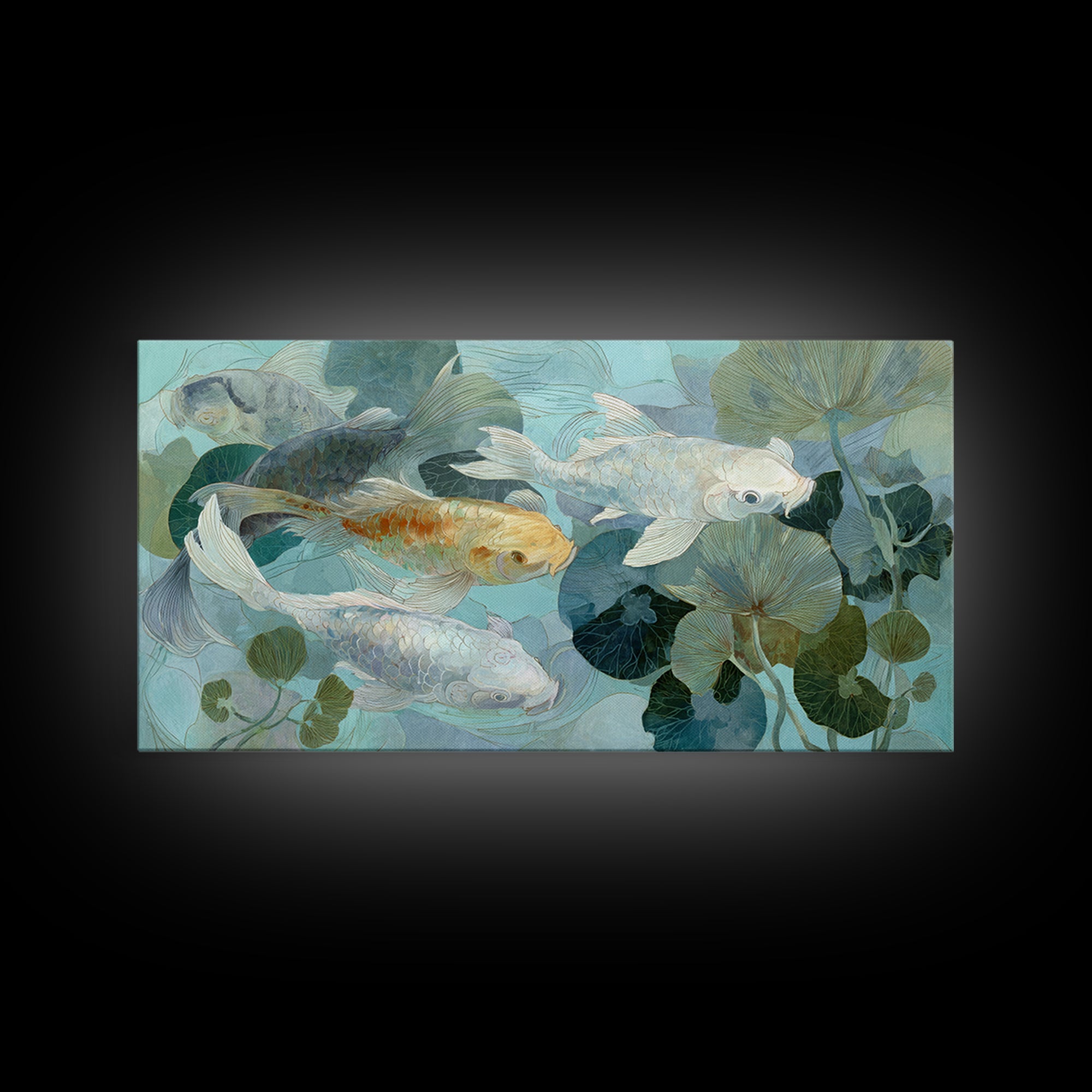 Calm Koi Fish Swimming Through Clear Water Framed Canvas Print, Medical Office Art, Statement Artwork, Office Decor, Calm, MOA-2x1-42