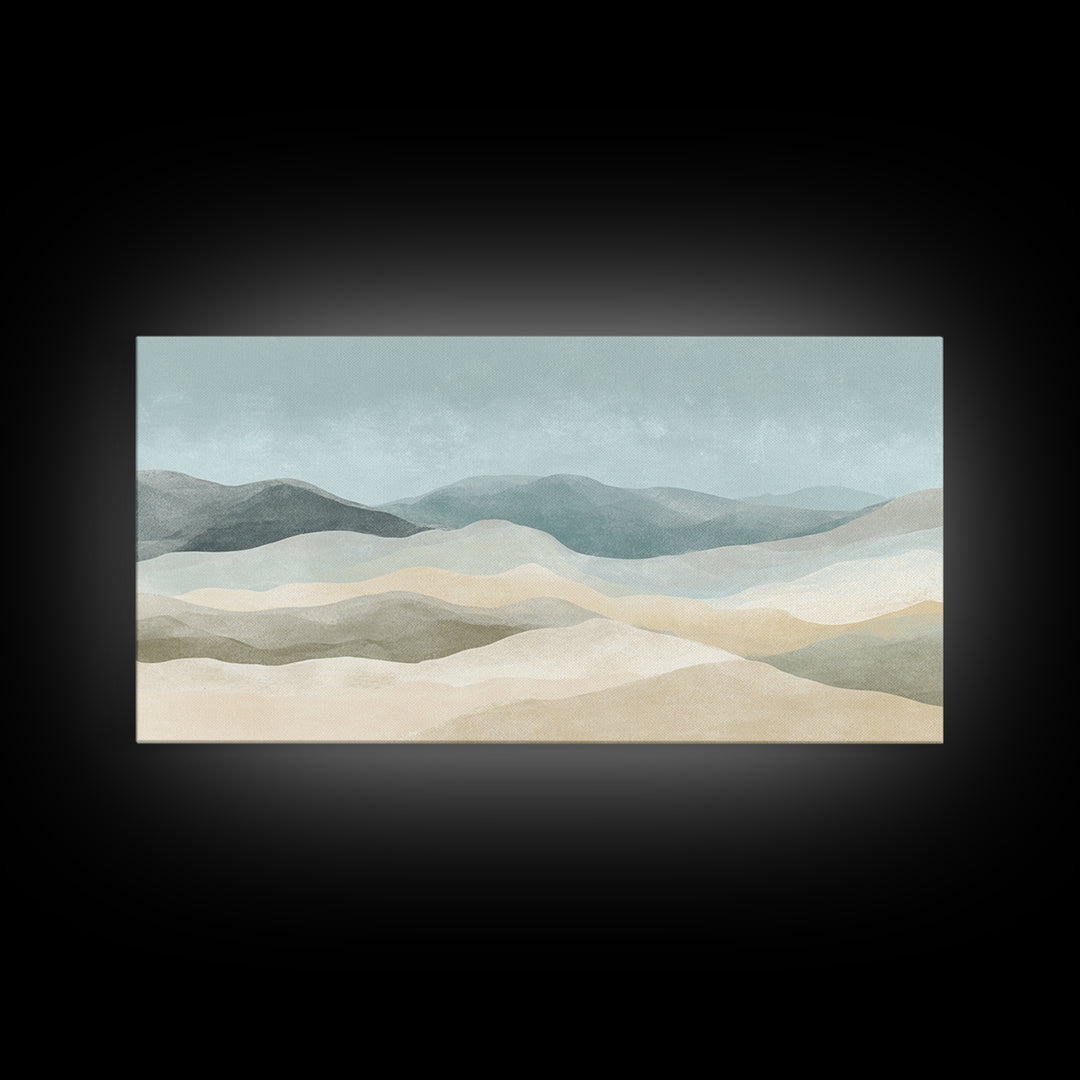Minimal Sunrise over Rounded Hills Framed Canvas Print, Medical Office Art, Office Decor, Fine Art, Calm, Brain Poster, MOA-2x1-43