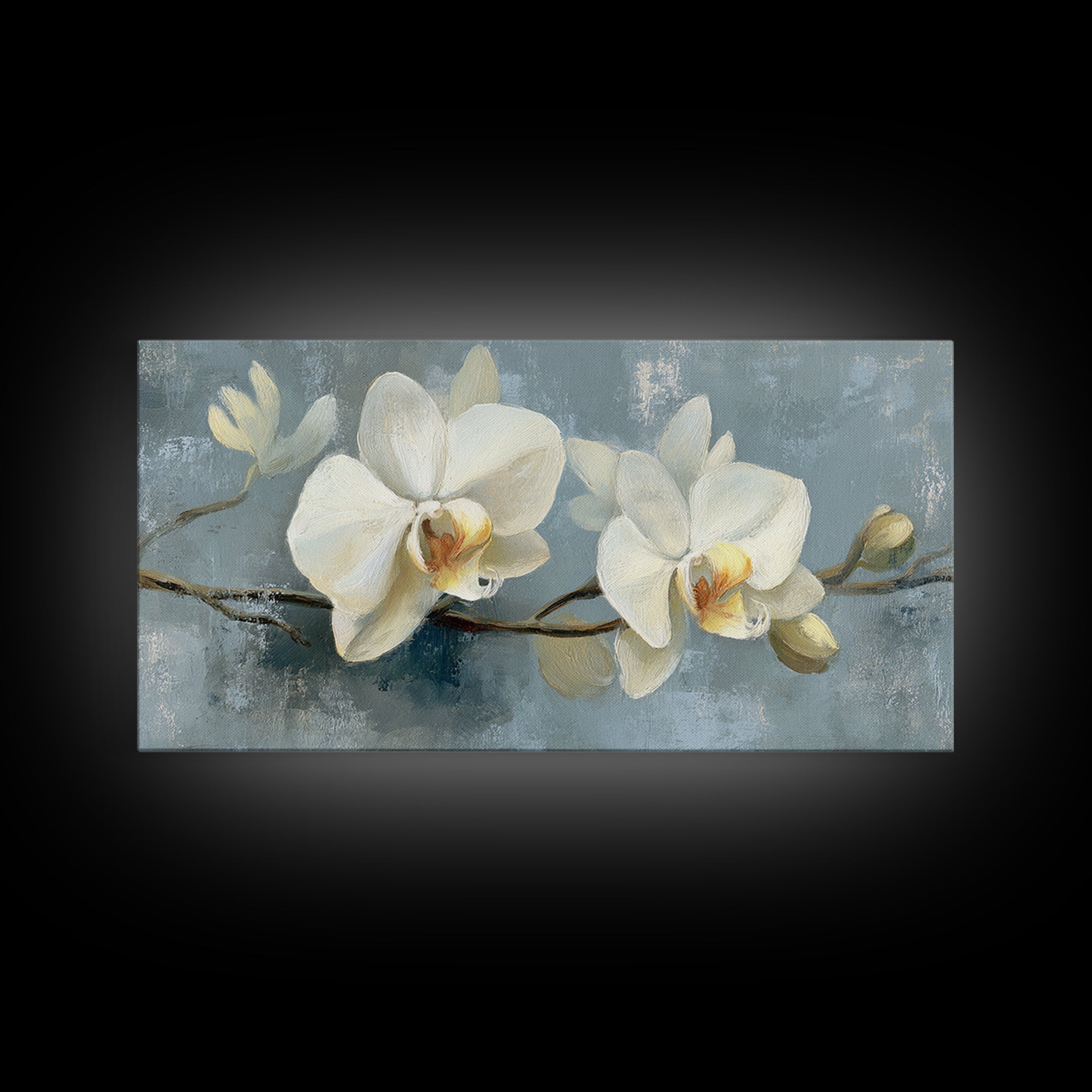 White Orchid on Gray Stone Surface Framed Canvas Print, Medical Office Art, Minimalist Decor, Office Decor, Fine Art, Calm, MOA-2x1-50