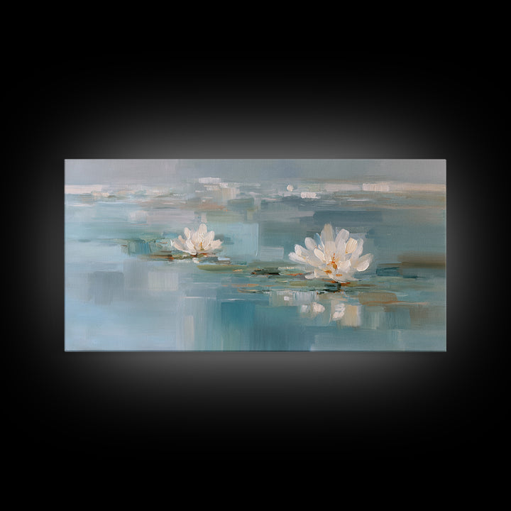 Lotus Flower Floating on Still Water Framed Canvas Print, Medical Office Art, Medical Art, Office Decor, Fine Art, Calm, MOA-2x1-55