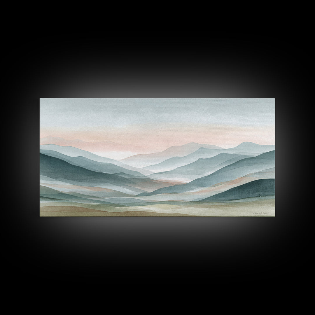 Minimal Sunrise over Rounded Hills Framed Canvas Print, Medical Office Art, Science Art, Office Decor, Fine Art, Calm, MOA-2x1-67