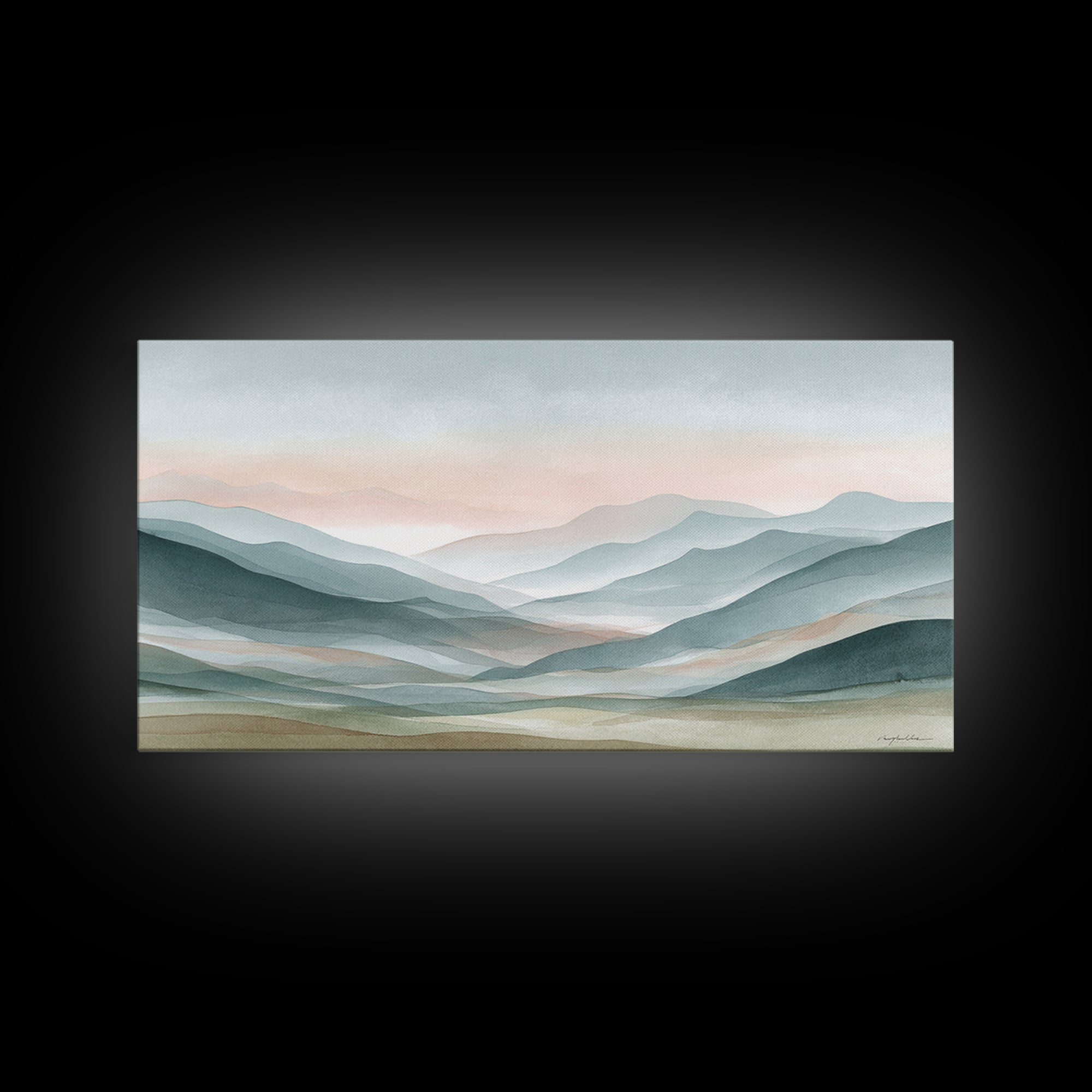 Minimal Sunrise over Rounded Hills Framed Canvas Print, Medical Office Art, Science Art, Office Decor, Fine Art, Calm, MOA-2x1-67