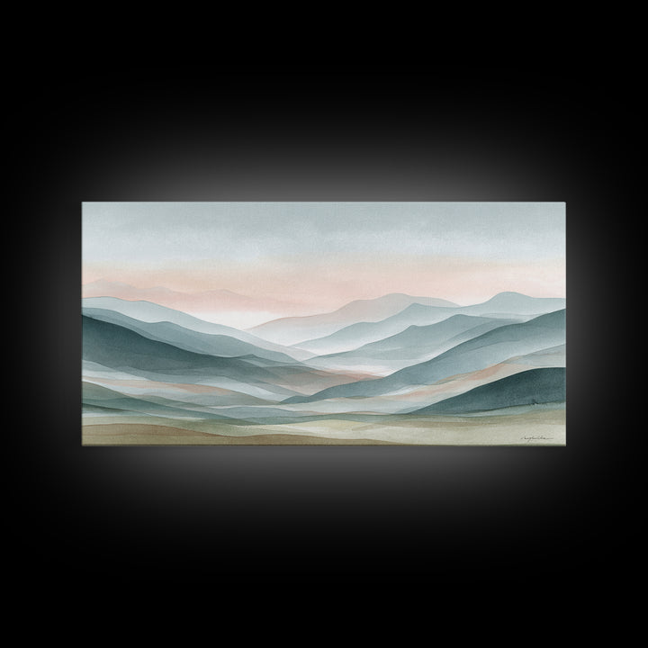 Minimal Sunrise over Rounded Hills Framed Canvas Print, Medical Office Art, Science Art, Office Decor, Fine Art, Calm, MOA-2x1-67