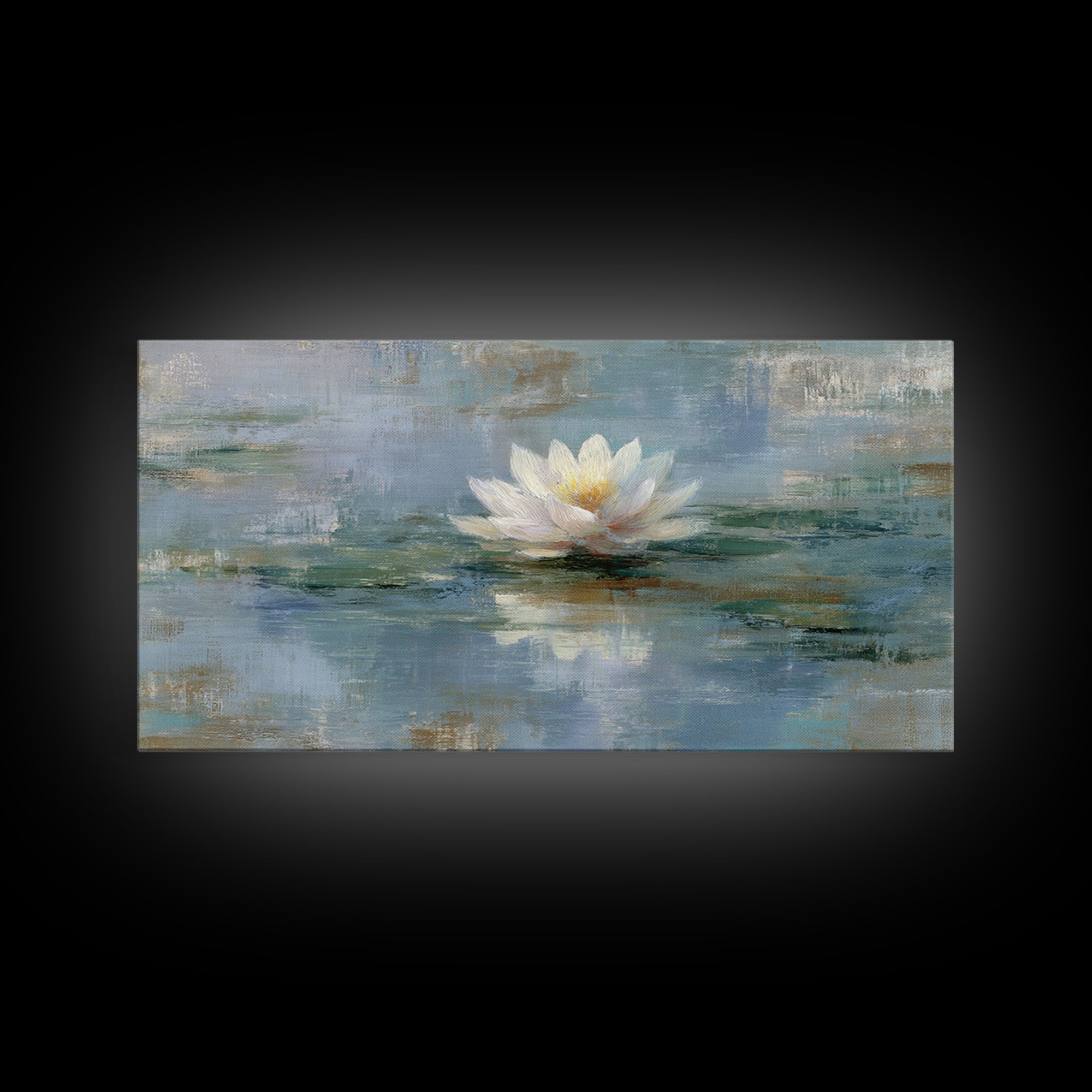 Lotus Flower Floating on Still Water Framed Canvas Print, Medical Office Art, School Nurse Art, Office Decor, Watercolor Art, MOA-2x1-79