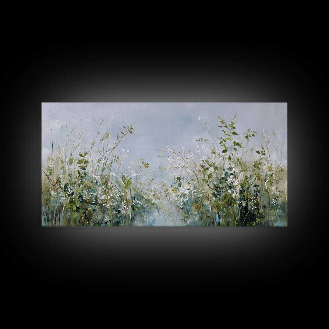 Sunlit Meadow with Wildflowers and Calm Mood Framed Canvas Print, Medical Office Art, Anatomy Wall Art, Office Decor, MOA-2x1-80