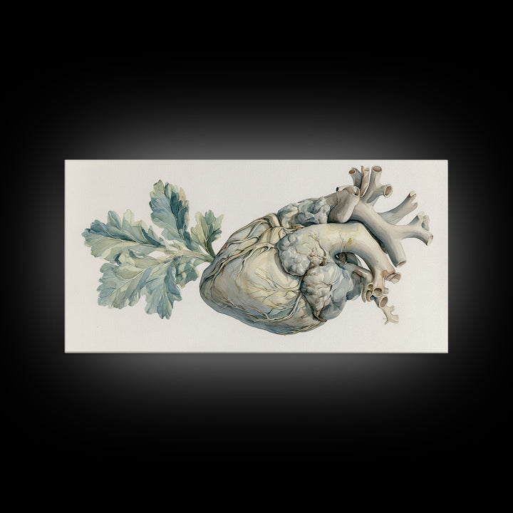 Anatomical Heart Rendered as Tasteful Botanical Art Canvas Print, Medical Office Art, Minimalist Art, Office Decor, Calm, MOA-2x1-81