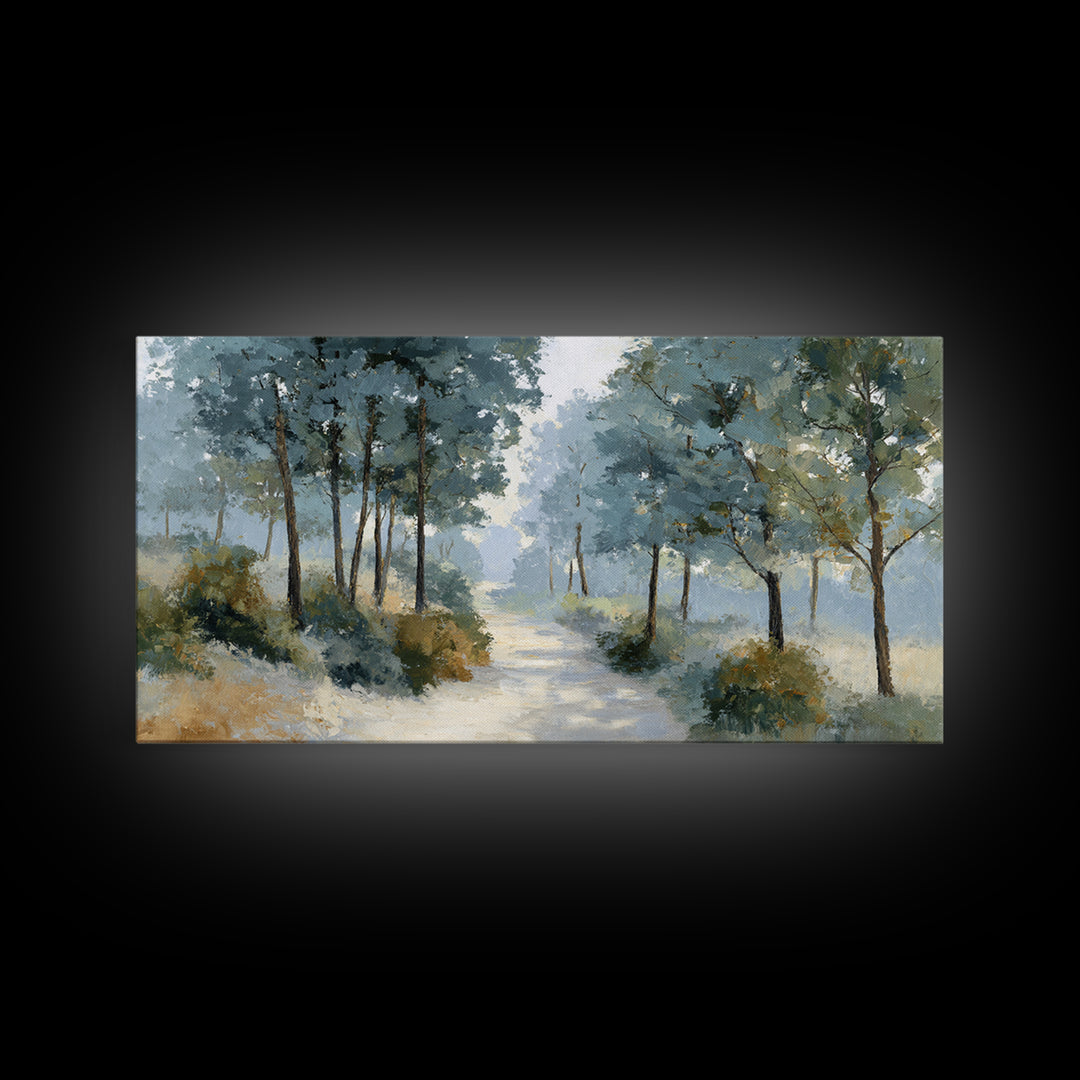 Gentle Forest Path Framed Canvas Print, Medical Office Art, Teal Wall Art, Office Decor, Fine Art, Calm, Anatomy Art, MOA-2x1-85