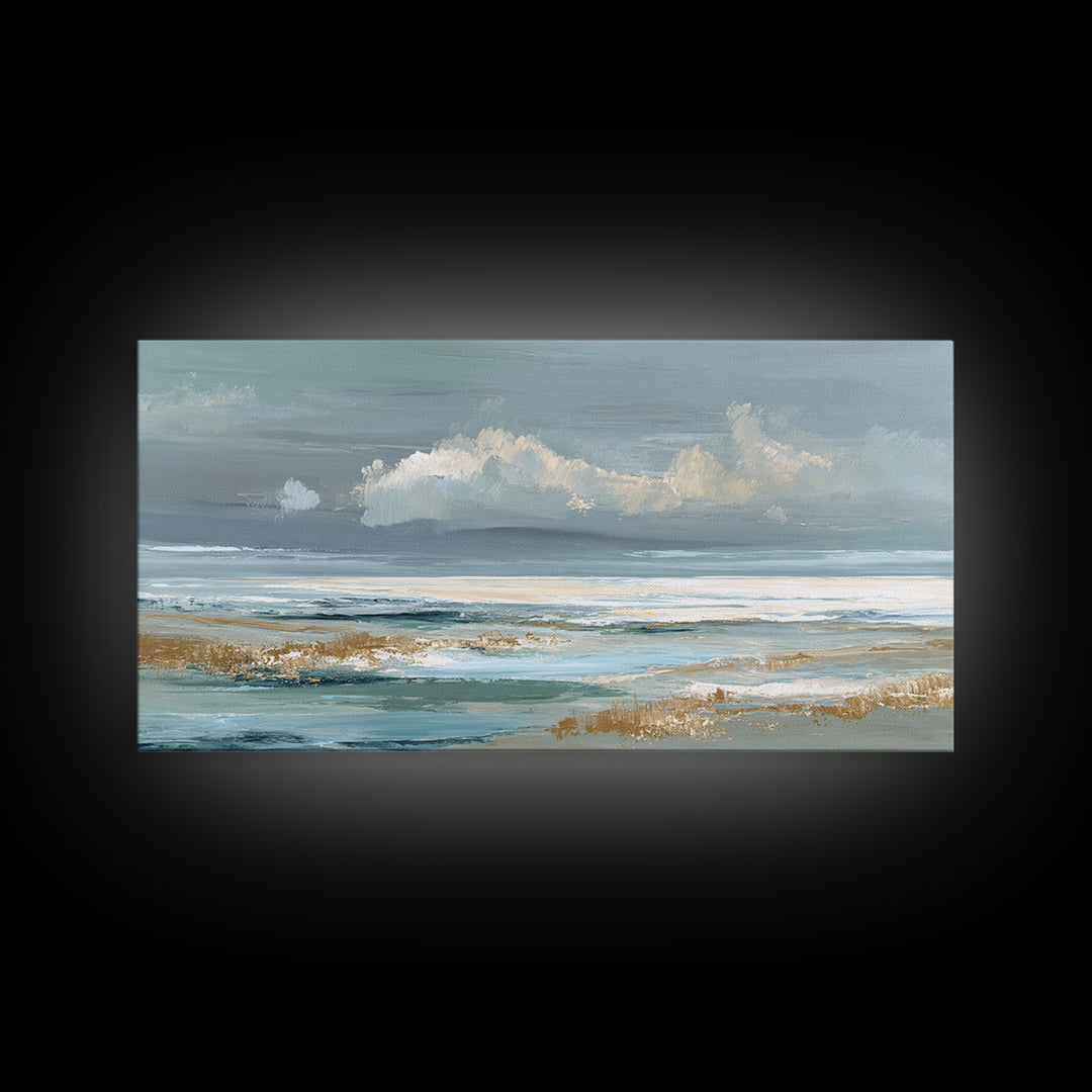 Coastal Shells and Water Study Framed Canvas Print, Medical Office Art, Printable Card, Office Decor, Fine Art, Calm, MOA-2x1-88