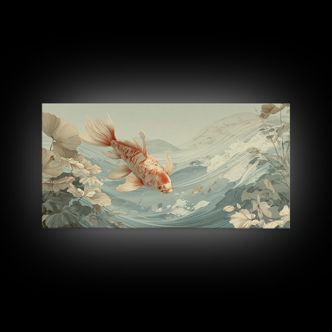 Calm Koi Fish Swimming Through Clear Water Framed Canvas Print, Medical Office Art, Office Decor, Oil Painting, Calm, MOA-2x1-90