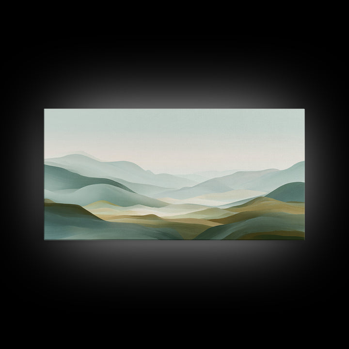 Minimal Sunrise over Rounded Hills Framed Canvas Print, Medical Office Art, Printable Art, Office Decor, Fine Art, Calm, MOA-2x1-91