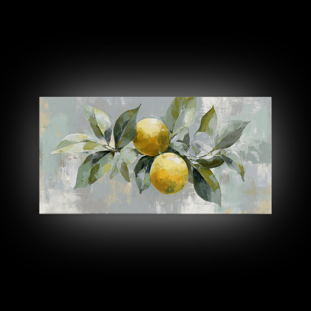 Fresh Citrus and Leaves for Bright Optimism Framed Canvas Print, Medical Office Art, Medical Art, Office Decor, Oil Painting, MOA-2x1-92