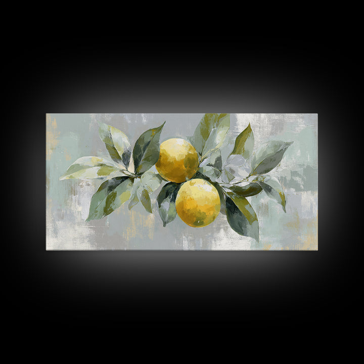 Fresh Citrus and Leaves for Bright Optimism Framed Canvas Print, Medical Office Art, Medical Art, Office Decor, Oil Painting, MOA-2x1-92