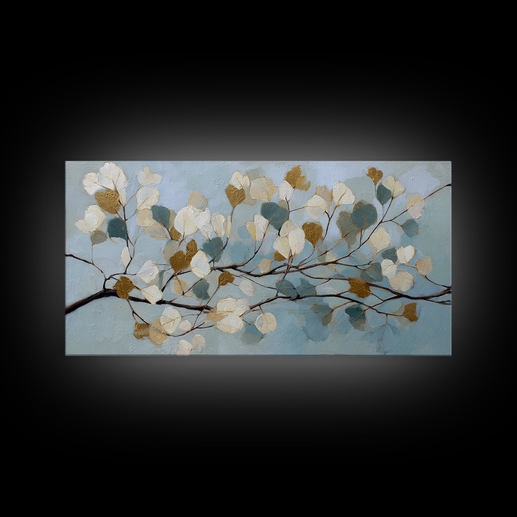 Botanical Eucalyptus Branch Framed Canvas Print, Medical Office Art, Neuroscience Art, Office Decor, Oil Painting, Calm, MOA-2x1-95