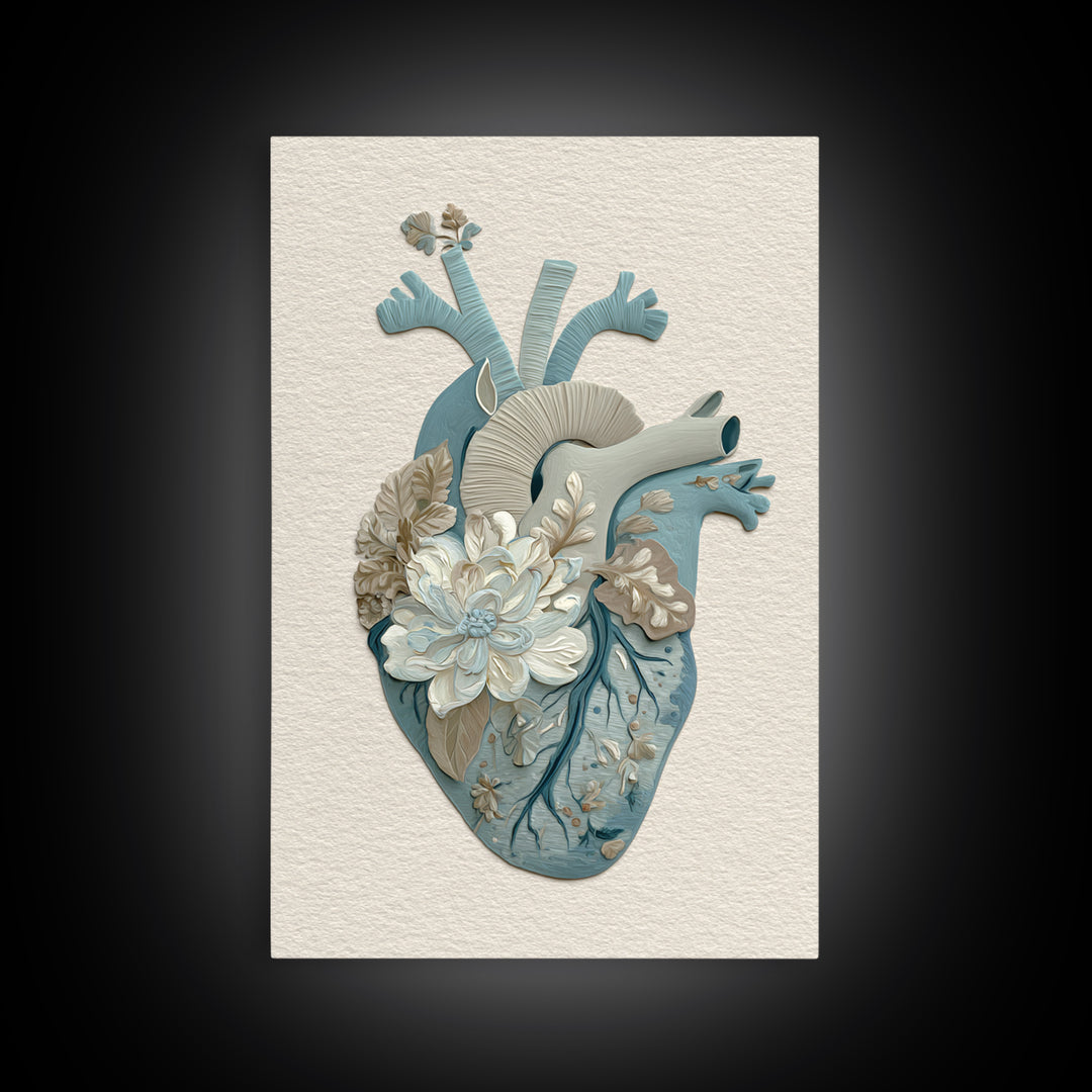 Anatomical Heart Rendered as Tasteful Botanical Art Canvas Print, Medical Office Art, Contemporary Art, Office Decor, Calm, MOA-2x3-21