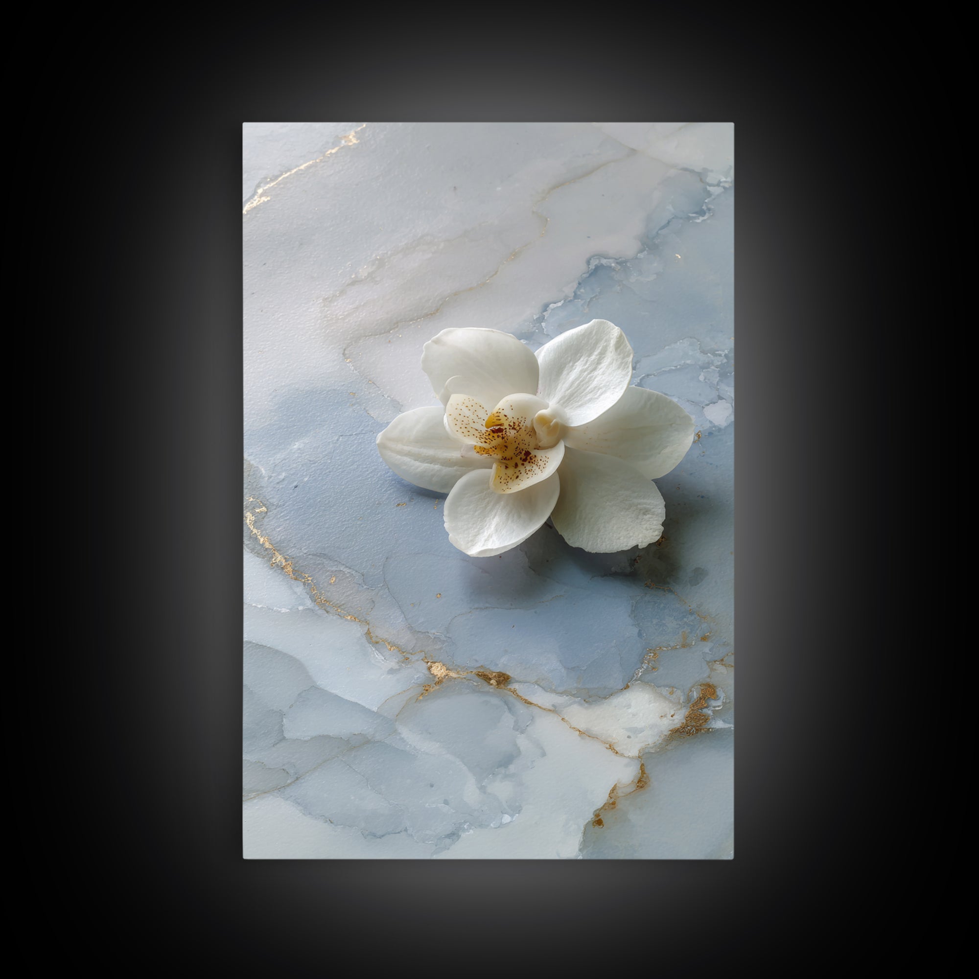 White Orchid on Gray Stone Surface Framed Canvas Print, Medical Office Art, Wall Art, Office Decor, Calm, Printable Card, MOA-2x3-38