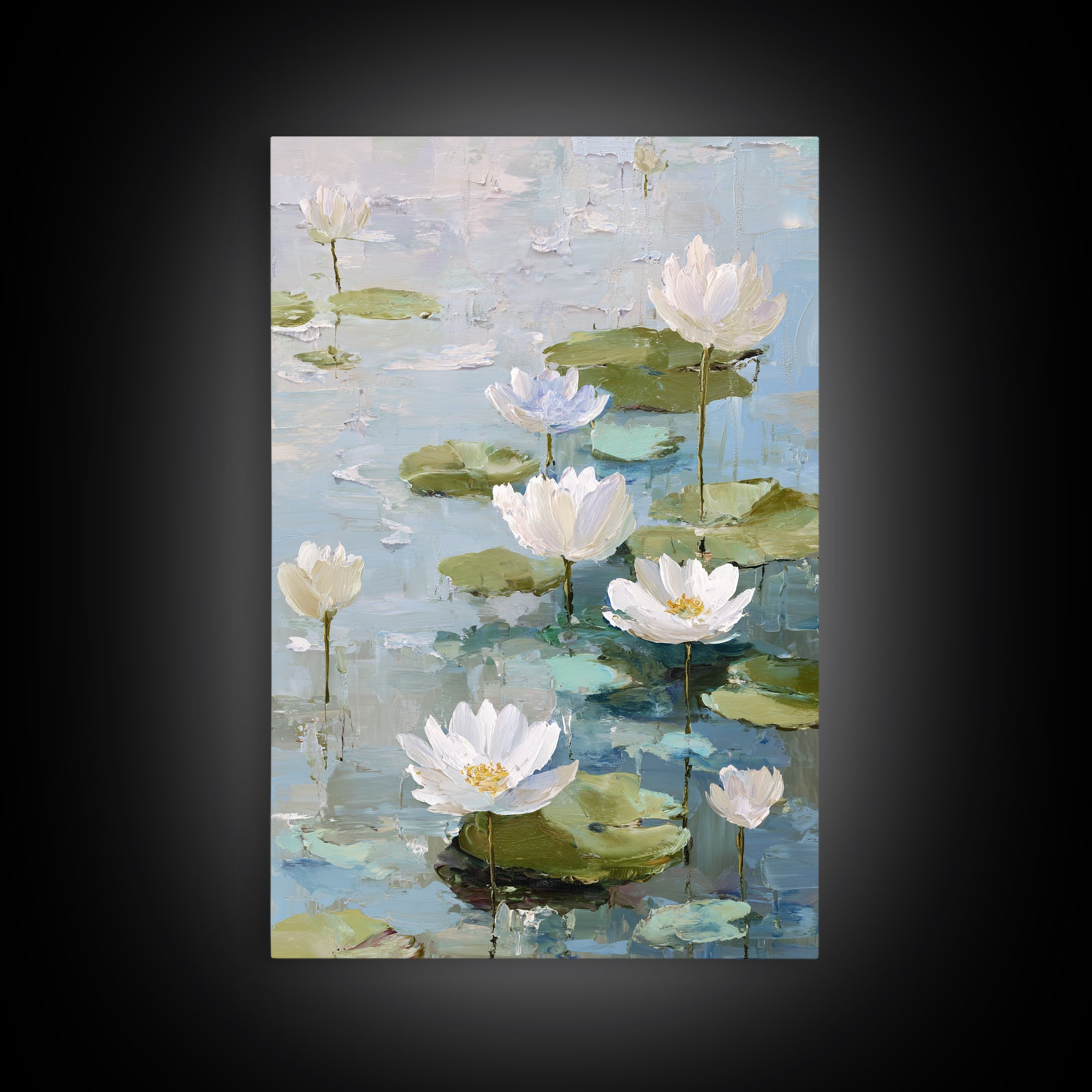 Lotus Flower Floating on Still Water Framed Canvas Print, Medical Office Art, Contemporary Art, Office Decor, Fine Art, Calm, MOA-2x3-43