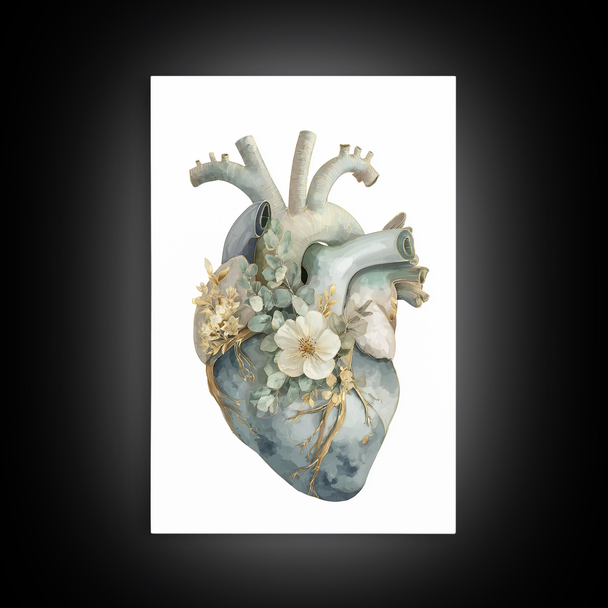 Anatomical Heart Rendered as Tasteful Botanical Art Canvas Print, Medical Office Art, Office Decor, Oil Painting, Calm, MOA-2x3-45