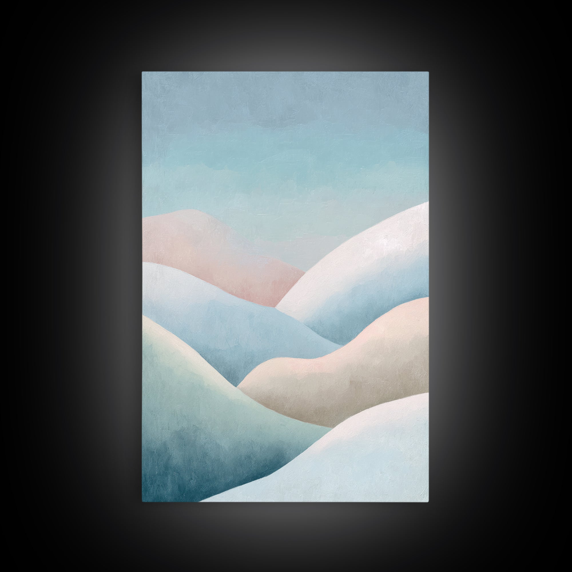 Minimal Sunrise over Rounded Hills Framed Canvas Print, Medical Office Art, Textured Painting, Office Decor, Fine Art, Calm, MOA-2x3-55