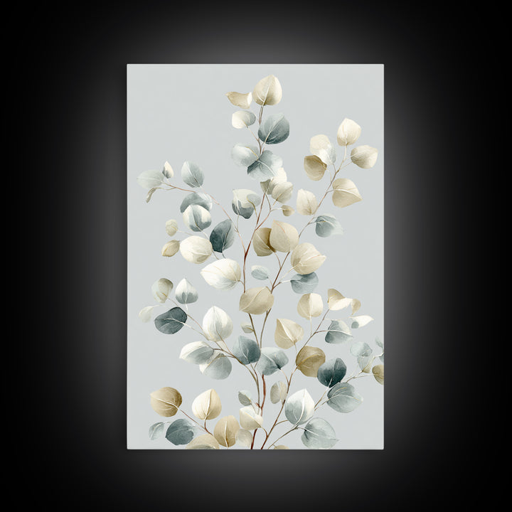Botanical Eucalyptus Branch Framed Canvas Print, Medical Office Art, Digital Art, Office Decor, Watercolor Art, Calm, MOA-2x3-59