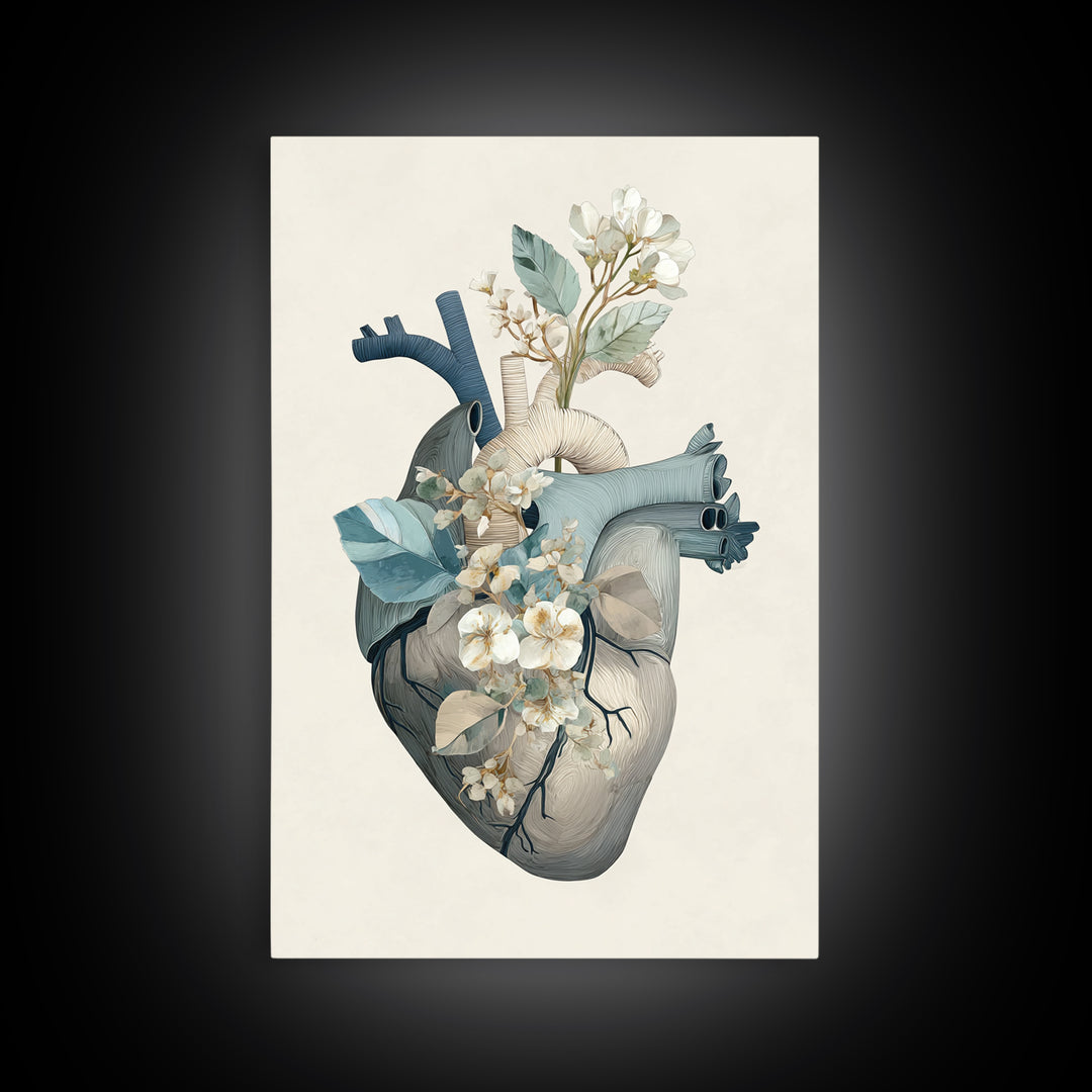 Anatomical Heart Rendered as Tasteful Botanical Art Canvas Print, Medical Office Art, Dental Office Decor, Office Decor, Calm, MOA-2x3-69