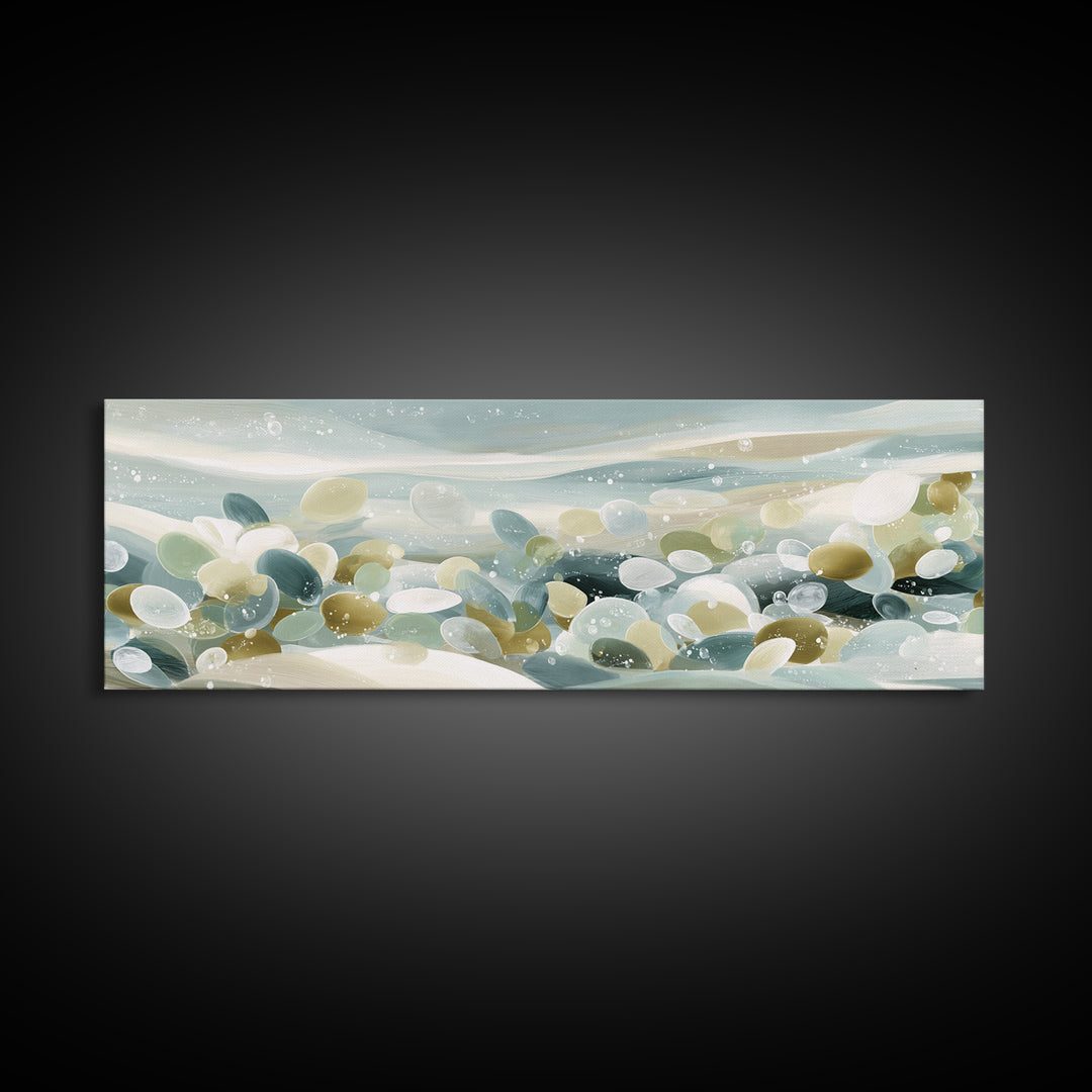 Coastal Shells and Water Study Framed Canvas Print, Medical Office Art, Boho Decor, Office Decor, Fine Art, Calm, MOA-3x1-60