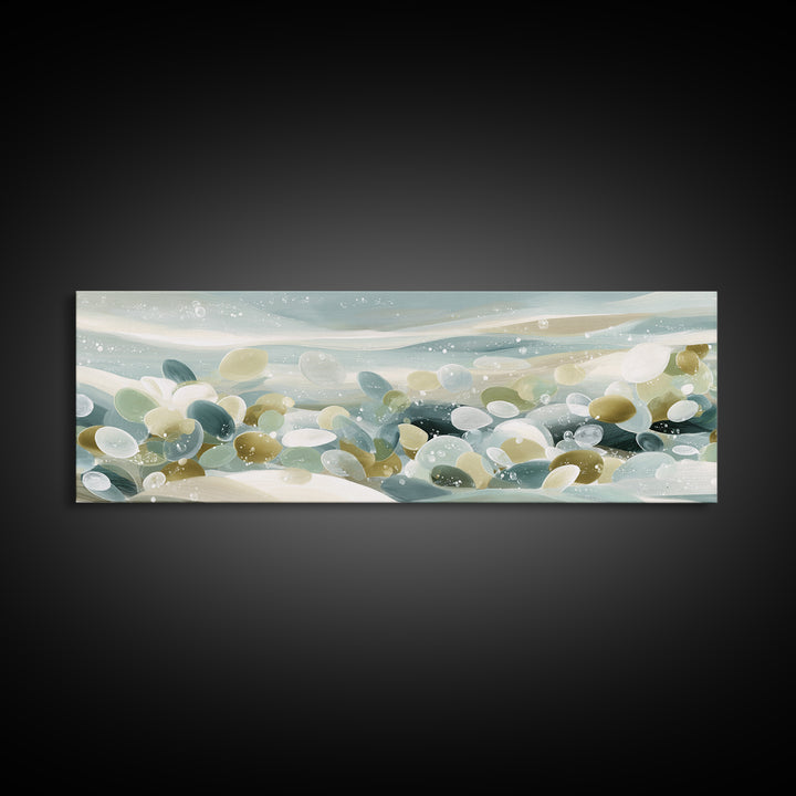 Coastal Shells and Water Study Framed Canvas Print, Medical Office Art, Boho Decor, Office Decor, Fine Art, Calm, MOA-3x1-60