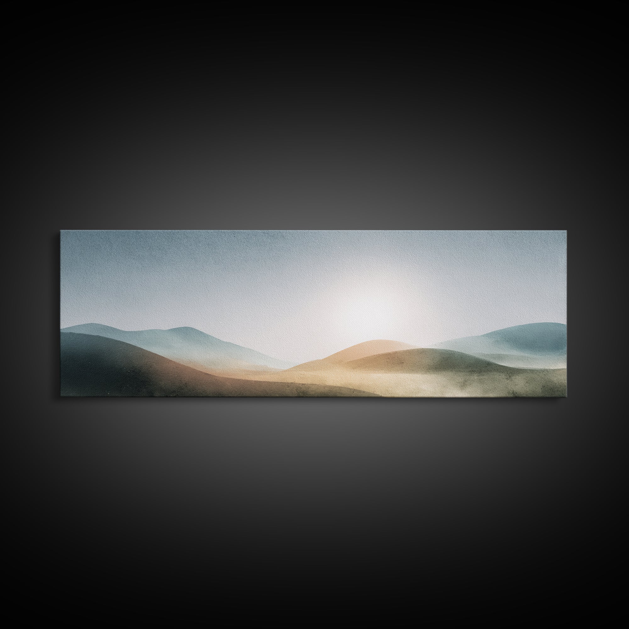 Minimal Sunrise over Rounded Hills Framed Canvas Print, Medical Office Art, Room Decor, Office Decor, Fine Art, Calm, MOA-3x1-63
