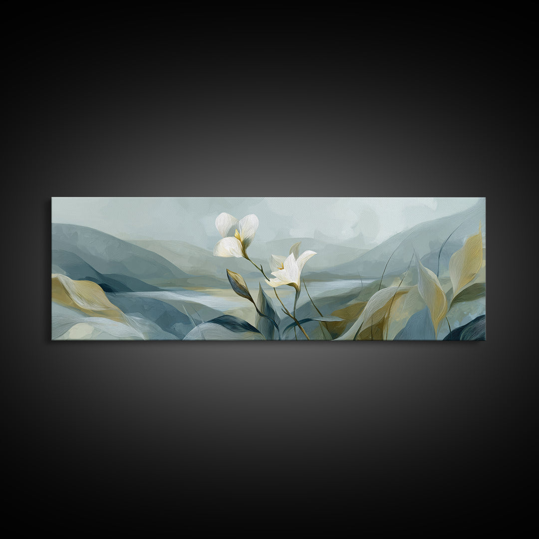 White Orchid on Gray Stone Surface Canvas Print, Medical Office Art, Art Print, Office Decor, Oil Painting, Calm, Printable Art, MOA-3x1-70