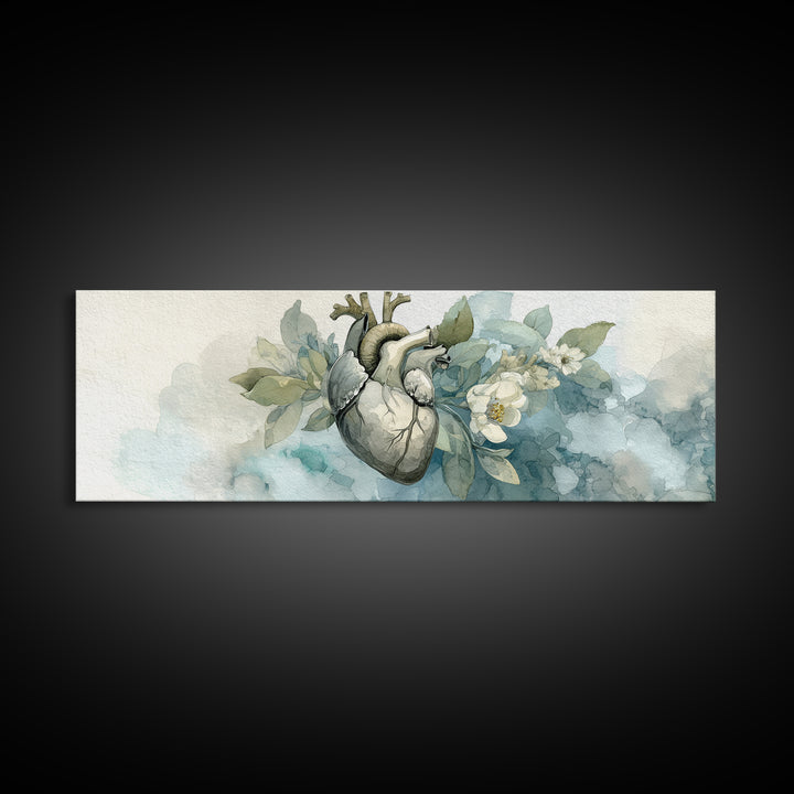 Anatomical Heart Rendered as Tasteful Botanical Art Canvas Print, Medical Office Art, Anatomy Poster, Office Decor, Calm, MOA-3x1-77