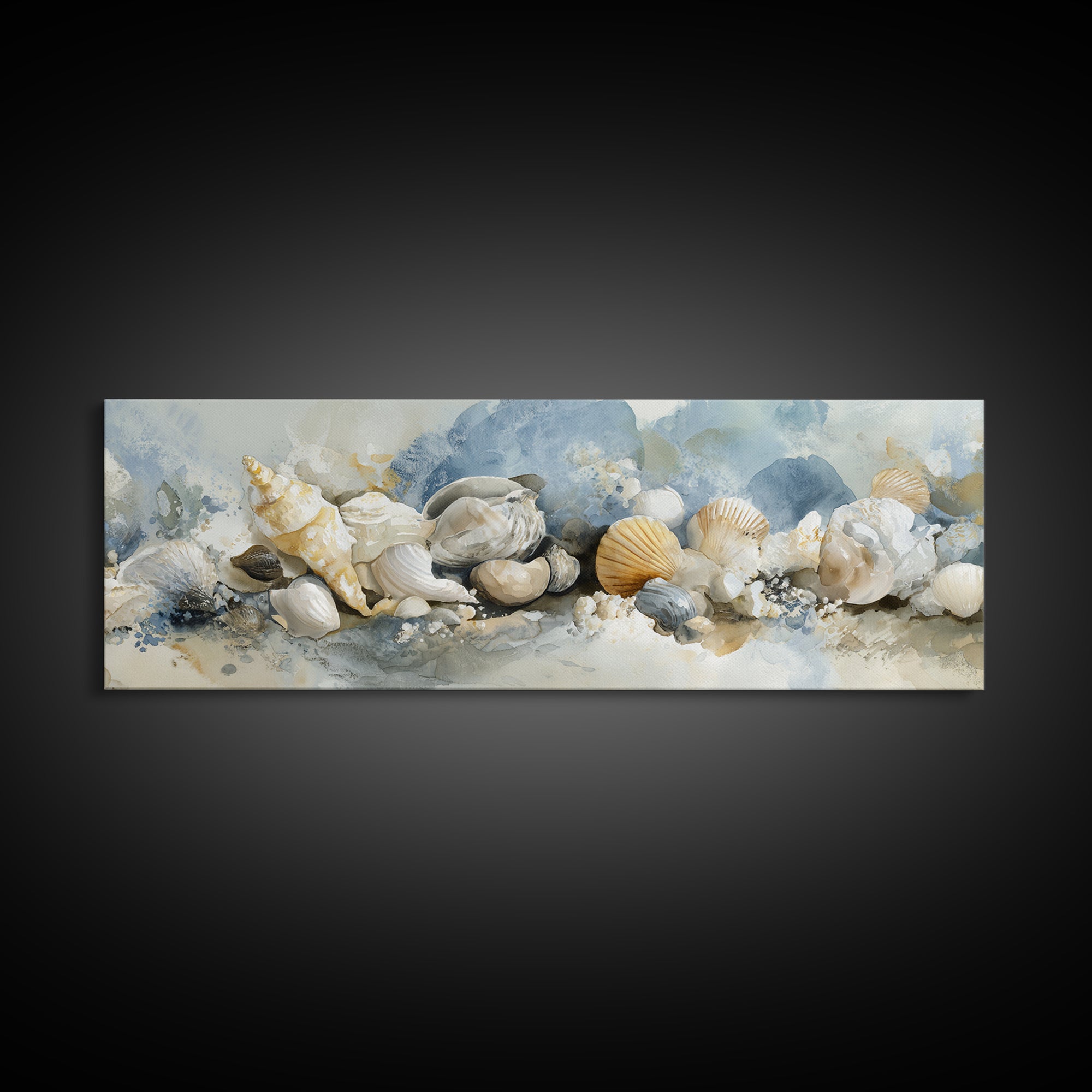 Coastal Shells and Water Study Framed Canvas Print, Medical Office Art, Digital Art, Office Decor, Calm, Medical Decor, MOA-3x1-84