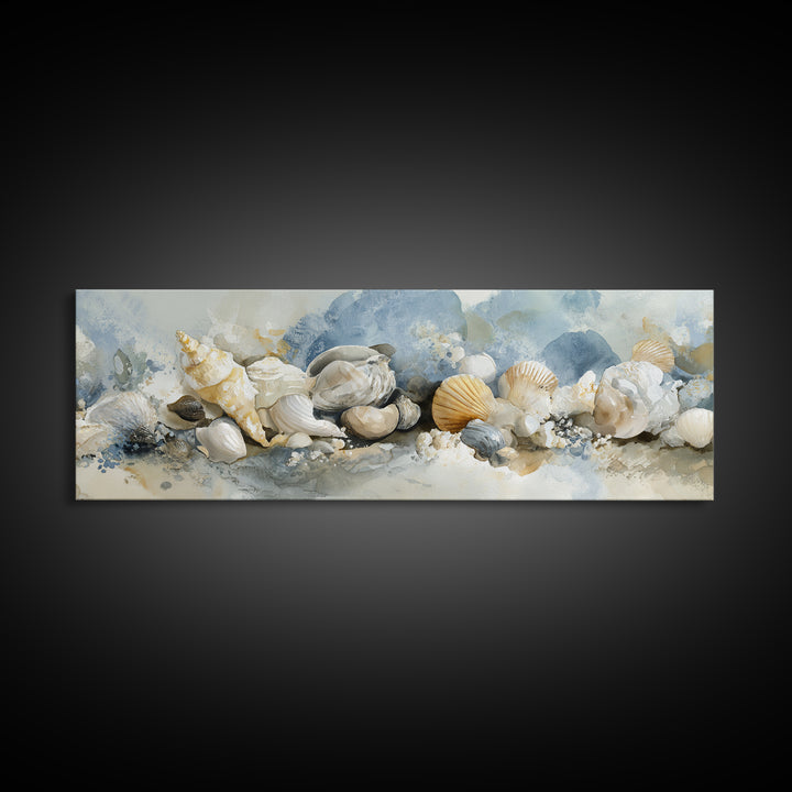 Coastal Shells and Water Study Framed Canvas Print, Medical Office Art, Digital Art, Office Decor, Calm, Medical Decor, MOA-3x1-84