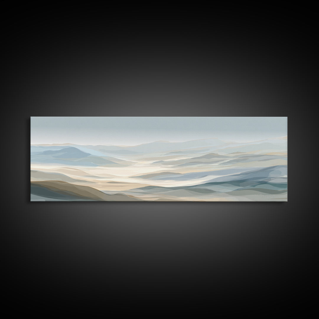 Minimal Sunrise over Rounded Hills Framed Canvas Print, Medical Office Art, Printable Art, Office Decor, Fine Art, Calm, MOA-3x1-87