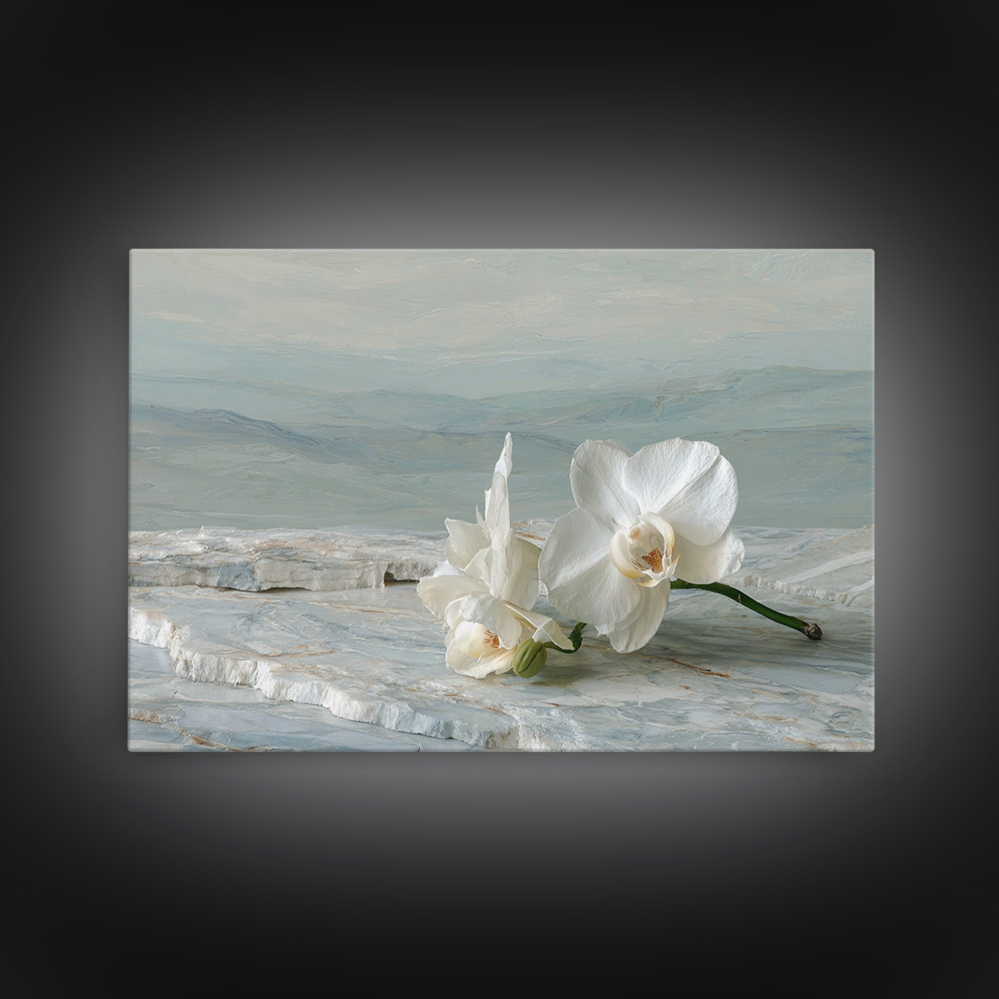 White Orchid on Gray Stone Surface Framed Canvas Print, Medical Office Art, Animal Art, Office Decor, Fine Art, Calm, MOA-3x2-10
