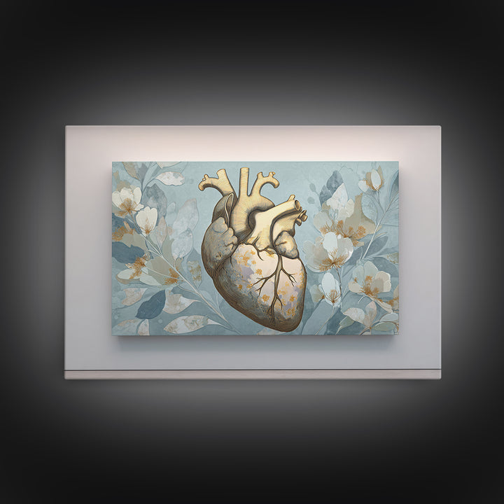 Anatomical Heart Rendered as Tasteful Botanical Art Canvas Print, Medical Office Art, Anatomy Wall Art, Office Decor, Calm, MOA-3x2-17
