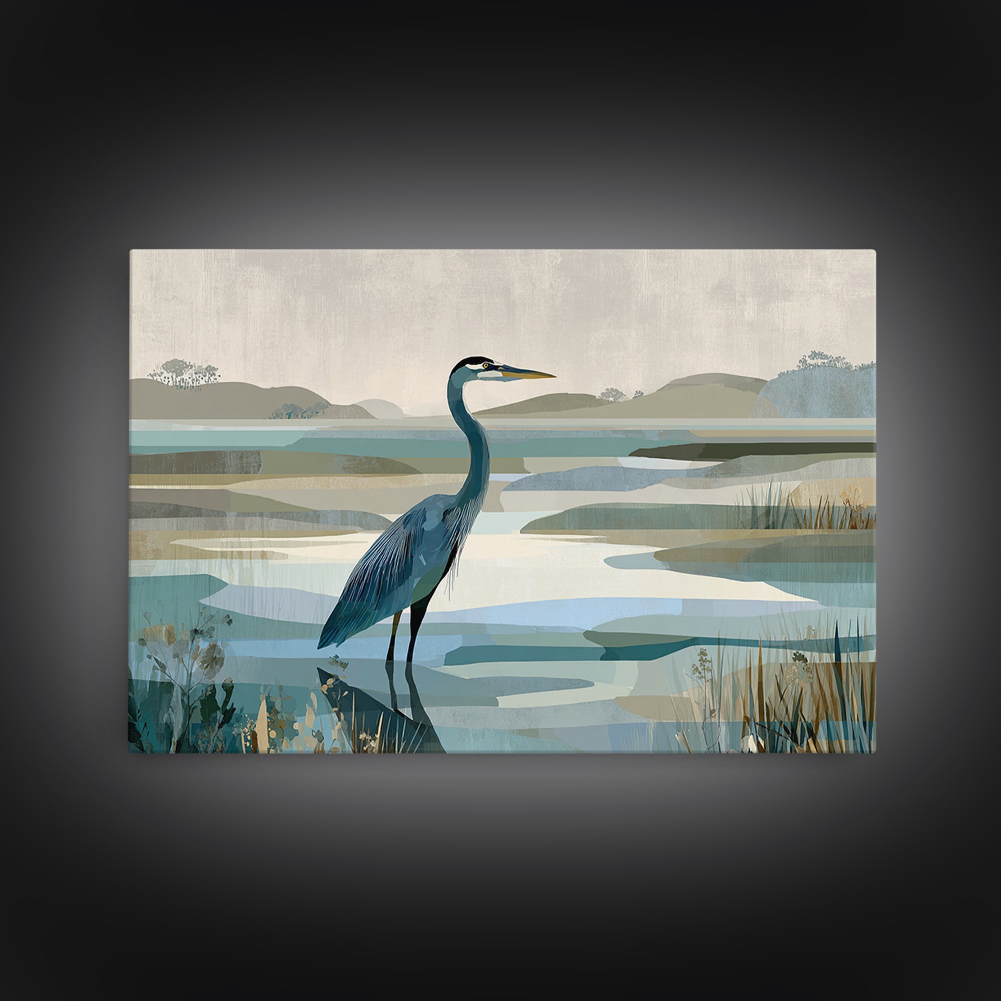 Blue Heron Standing Framed Canvas Print, Medical Office Art, Medical Student Gift, Office Decor, Fine Art, Calm, Anatomy Poster, MOA-3x2-18
