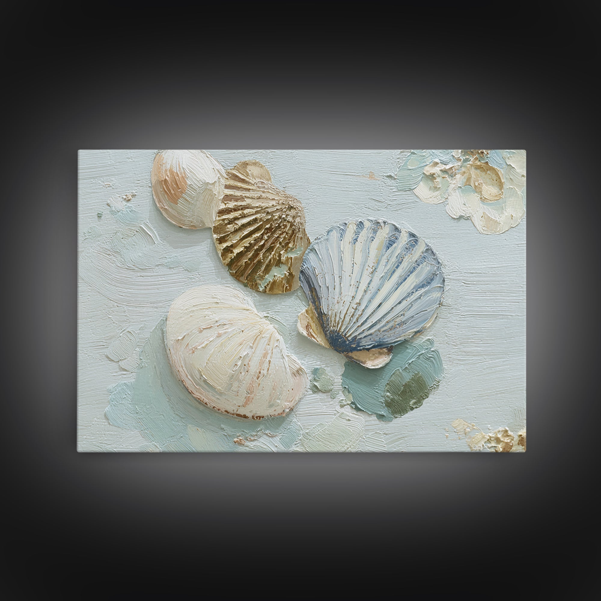 Coastal Shells and Water Study Framed Canvas Print, Medical Office Art, Medical Decor, Office Decor, Calm, Science Art, MOA-3x2-24