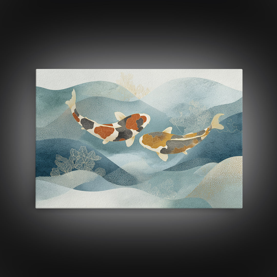 Calm Koi Fish Swimming Through Clear Water Canvas Print, Medical Office Art, Teal Wall Art, Office Decor, Watercolor Art, Calm, MOA-3x2-26