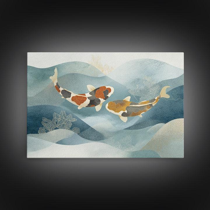 Calm Koi Fish Swimming Through Clear Water Canvas Print, Medical Office Art, Teal Wall Art, Office Decor, Watercolor Art, Calm, MOA-3x2-26