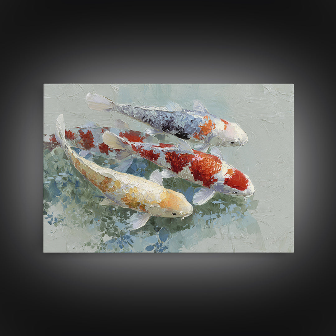 Calm Koi Fish Swimming Through Clear Water Framed Canvas Print, Medical Office Art, Medical Decor, Office Decor, Oil Painting, MOA-3x2-50
