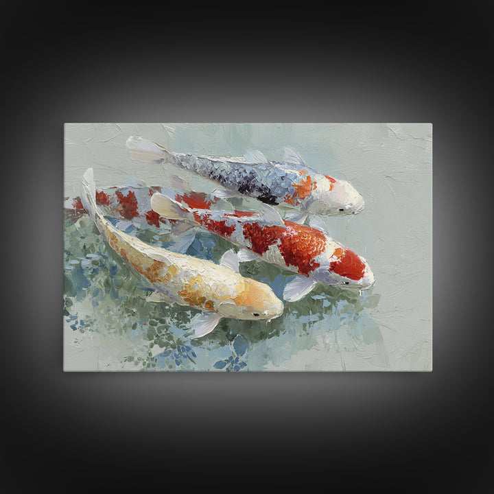 Calm Koi Fish Swimming Through Clear Water Framed Canvas Print, Medical Office Art, Medical Decor, Office Decor, Oil Painting, MOA-3x2-50