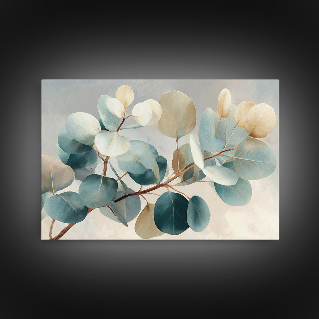 Botanical Eucalyptus Branch Framed Canvas Print, Medical Office Art, Digital Art, Office Decor, Watercolor Art, Calm, MOA-3x2-55