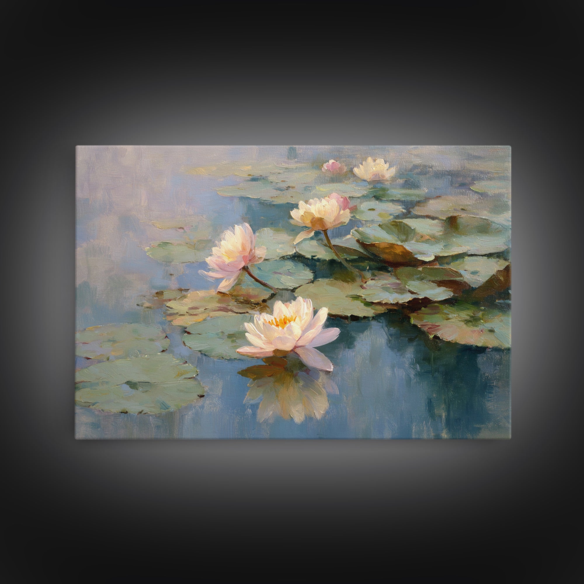 Lotus Flower Floating on Still Water Framed Canvas Print, Medical Office Art, Dental Office Decor, Office Decor, Oil Painting, MOA-3x2-63