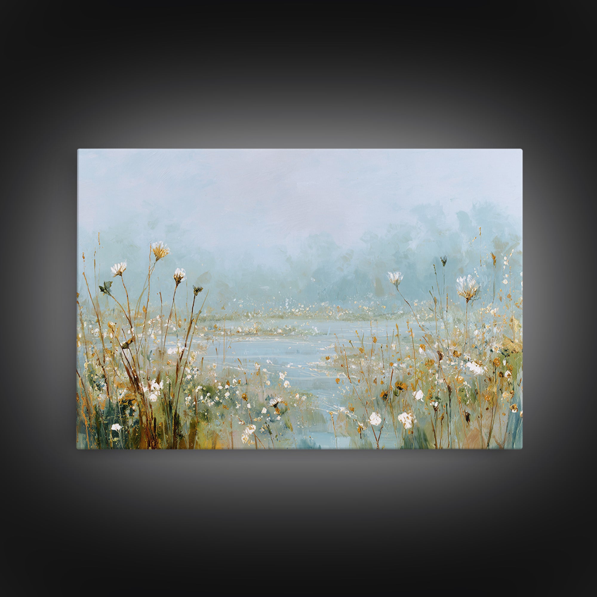 Sunlit Meadow with Wildflowers and Calm Mood Framed Canvas Print, Medical Office Art, Gallery Decor, Office Decor, Calm, MOA-3x2-64