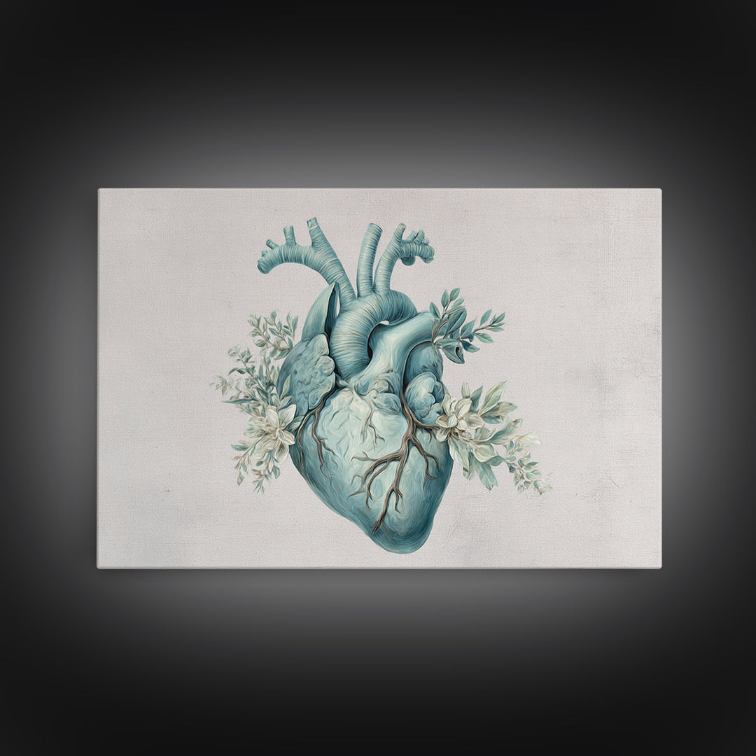 Anatomical Heart Rendered as Tasteful Botanical Art Framed Canvas Print, Medical Office Art, Anatomy Art, Office Decor, Calm, MOA-3x2-65