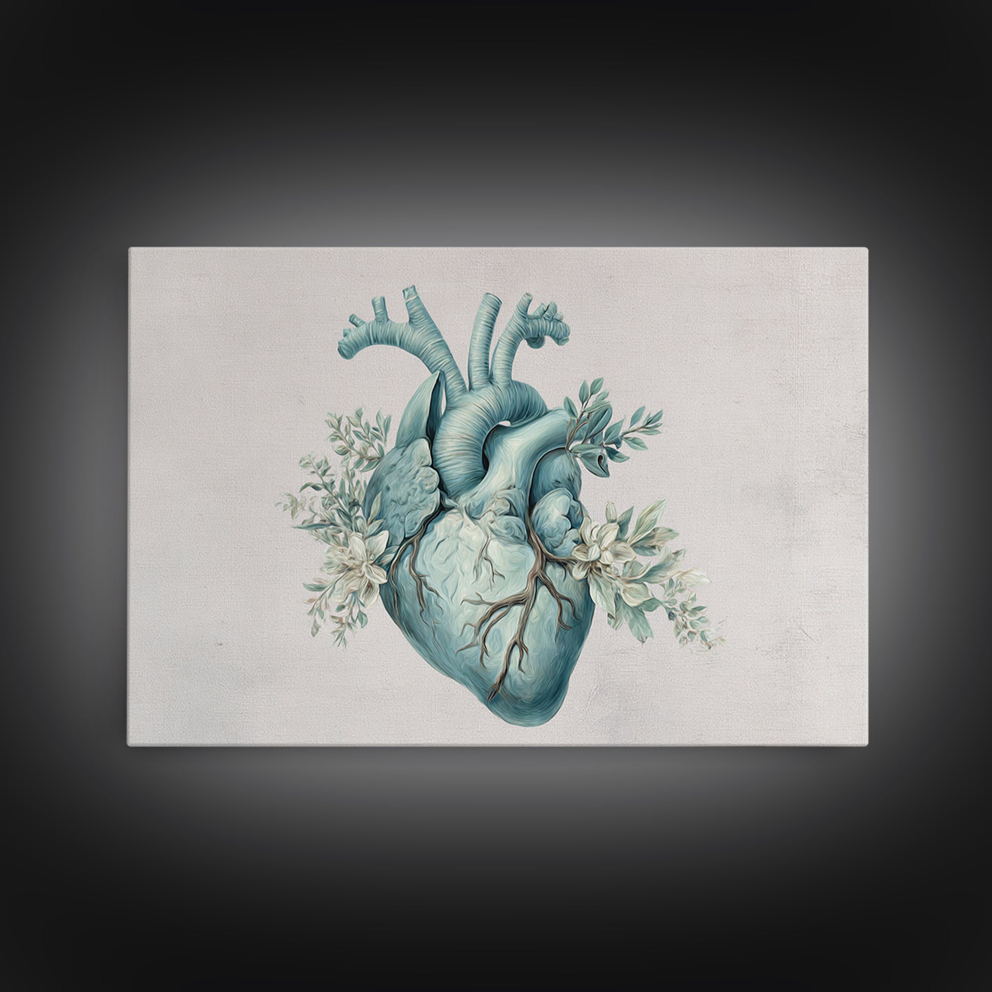 Anatomical Heart Rendered as Tasteful Botanical Art Framed Canvas Print, Medical Office Art, Anatomy Art, Office Decor, Calm, MOA-3x2-65