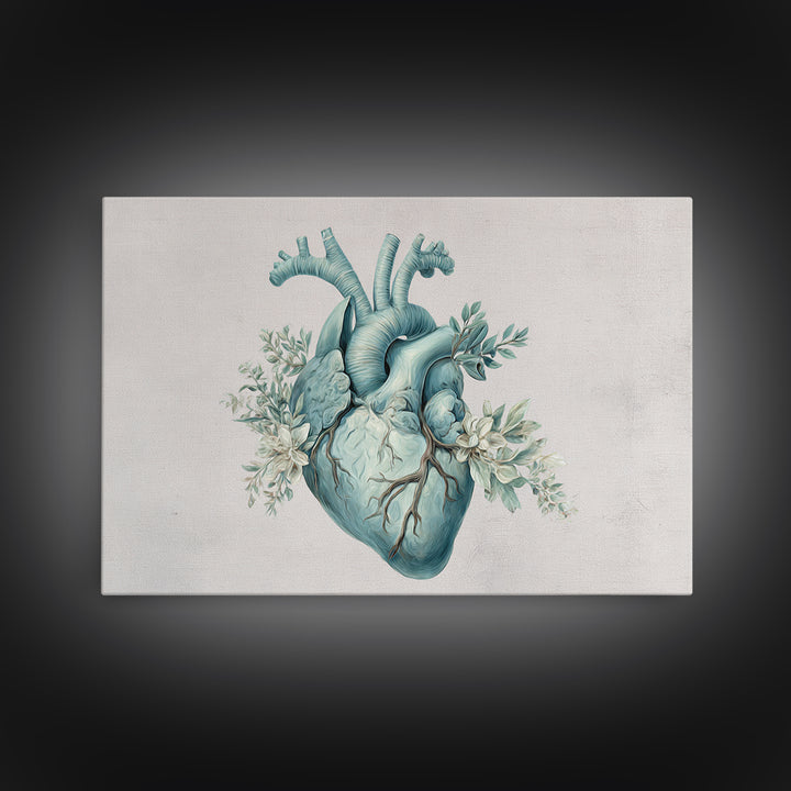 Anatomical Heart Rendered as Tasteful Botanical Art Framed Canvas Print, Medical Office Art, Anatomy Art, Office Decor, Calm, MOA-3x2-65