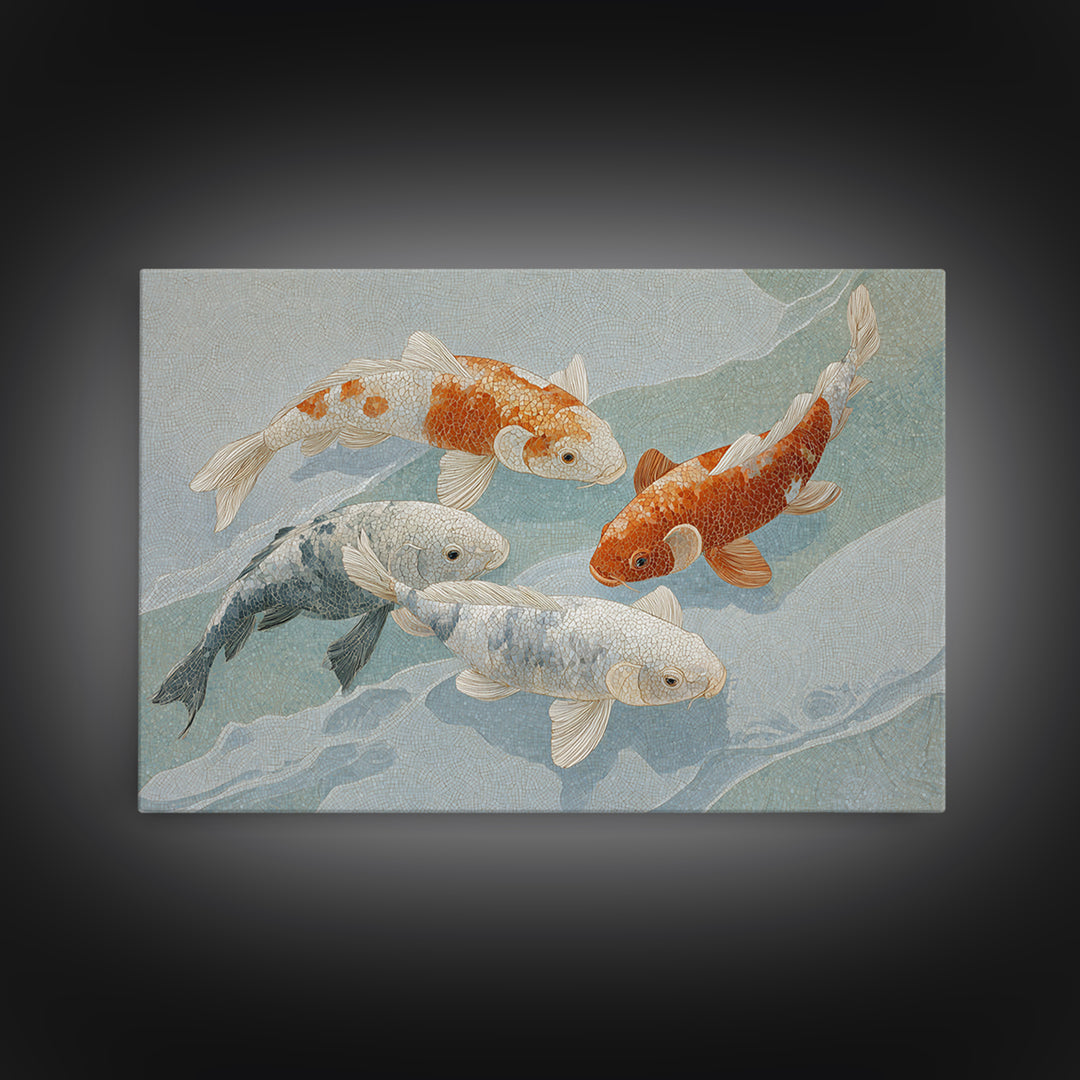 Calm Koi Fish Swimming Through Clear Water Framed Canvas Print, Medical Office Art, Medical Decor, Office Decor, Oil Painting, MOA-3x2-74